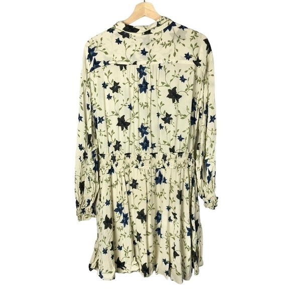 Free People Lighten Up White & Blue Floral Long Sleeve Mini Dress L - Picture 3 of 4